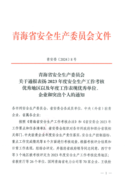 喜報！2023年度安全生產(chǎn)工作優(yōu)秀企業(yè)和突出個人名單揭曉！